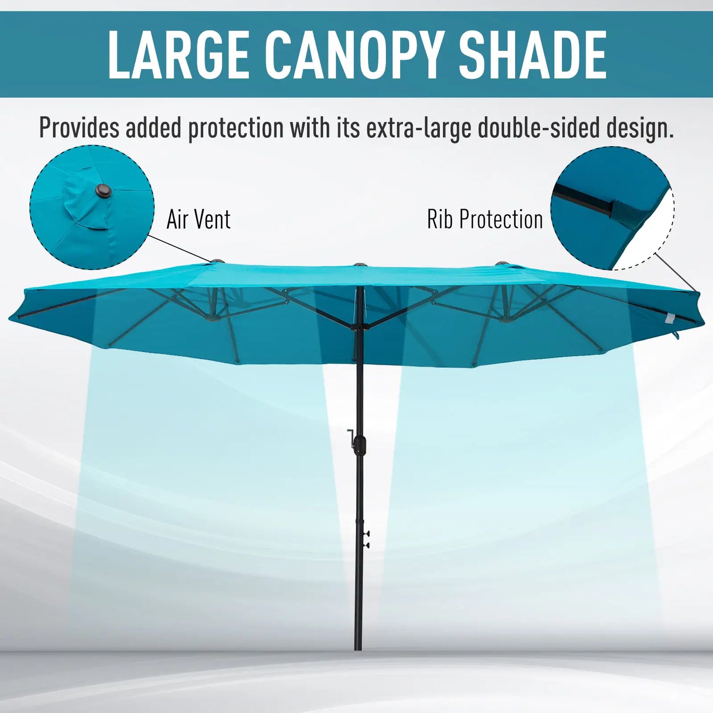 15ft Double-Sided Patio Umbrella, Twin Canopy, Crank, Sky Blue Sun Umbrellas at Gallery Canada