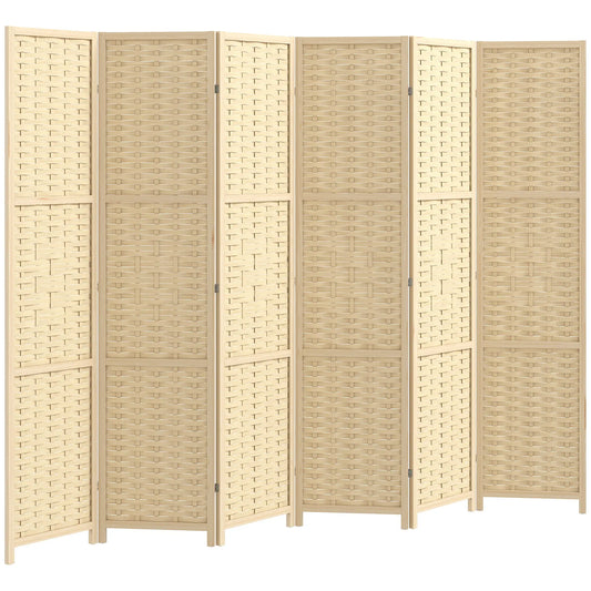 6-Panel Room Divider, 5.6 FT Freestanding Folding Privacy Screen, Natural Wood