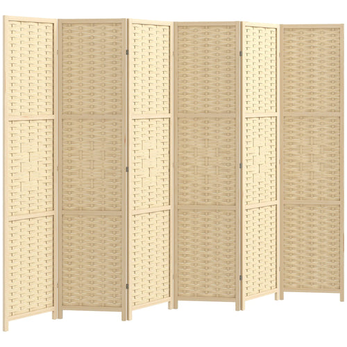 6-Panel Room Divider, 5.6 FT Freestanding Folding Privacy Screen, Natural Wood