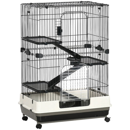 45"H 4-Level Rabbit Hutch, Universal Wheels, Slide-Out Tray, Black Houses & Habitats Black, White, and Grey at Gallery Canada