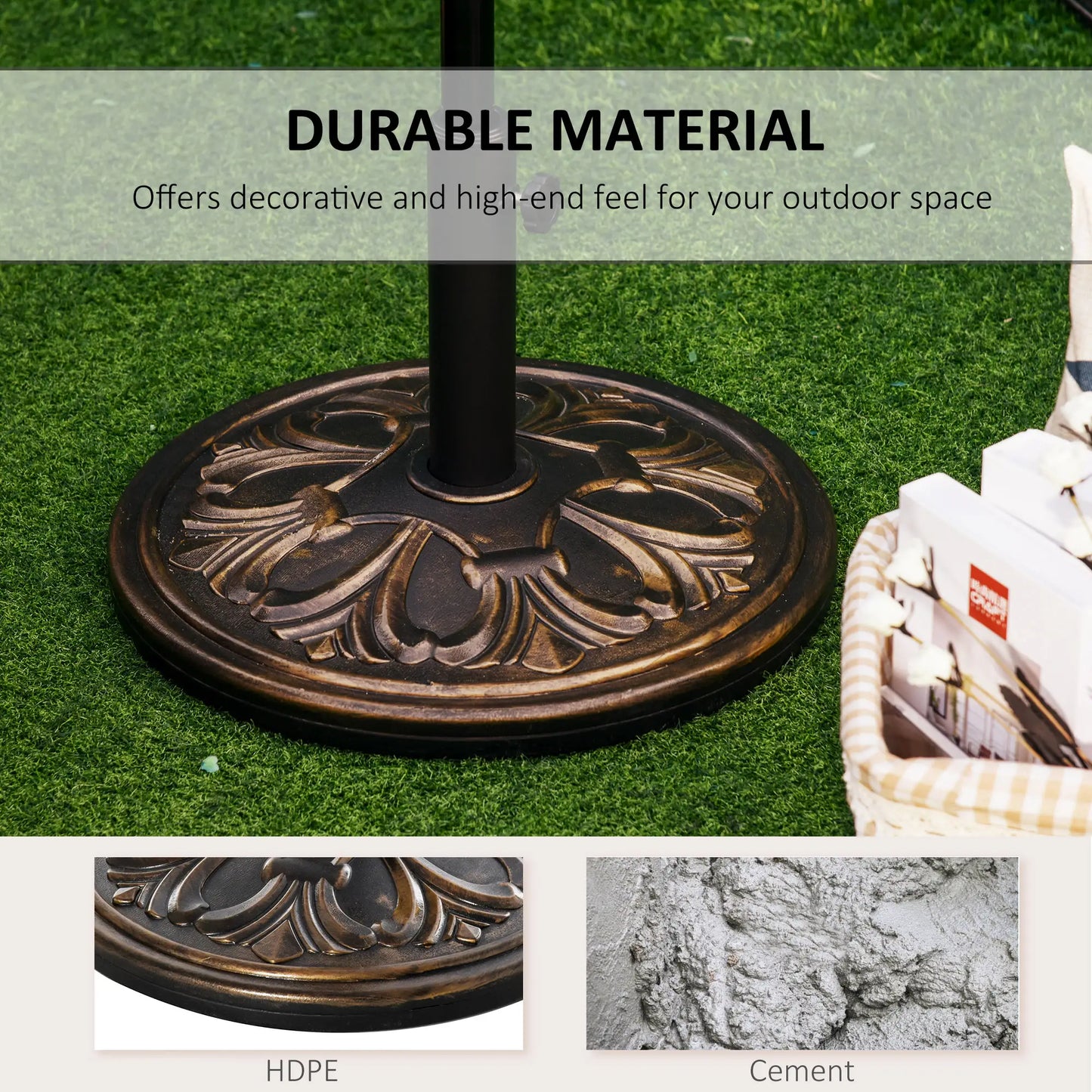29 lb Concrete Umbrella Base, 19" Round, Outdoor Parasol Holder, Bronze Umbrella Bases at Gallery Canada