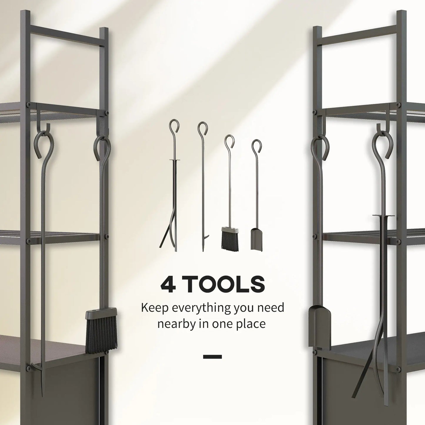 4-Tier Firewood Rack With Wheels, 4 Tools, Powder-Coated Steel Firewood Racks at Gallery Canada