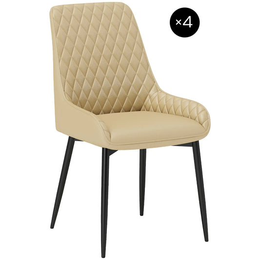 Upholstered Kitchen Chairs Set of 4, Diamond Tufting, Steel Legs, Khaki Dining Chairs Khaki at Gallery Canada