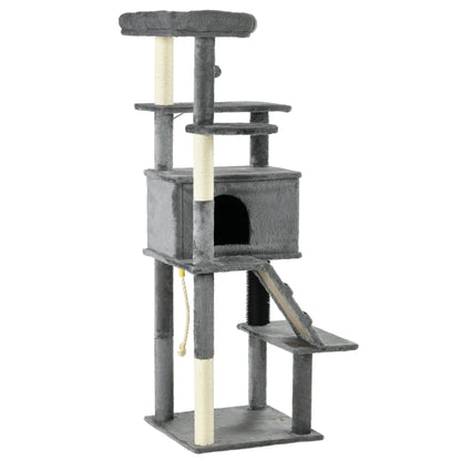 58" Tall Cat Tree for Large Cats, Scratching Posts, Bed, House, Toys, Grey Cat Towers Grey at Gallery Canada