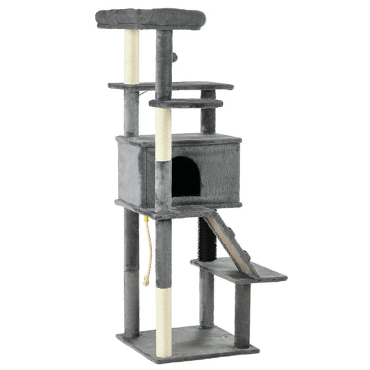 58" Tall Cat Tree for Large Cats, Scratching Posts, Bed, House, Toys, Grey Cat Towers Grey at Gallery Canada
