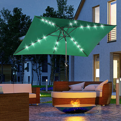 6.5x10ft Solar Powered Rectangle Patio Umbrella, Tilt Aluminum, Dark Green Sun Umbrellas at Gallery Canada