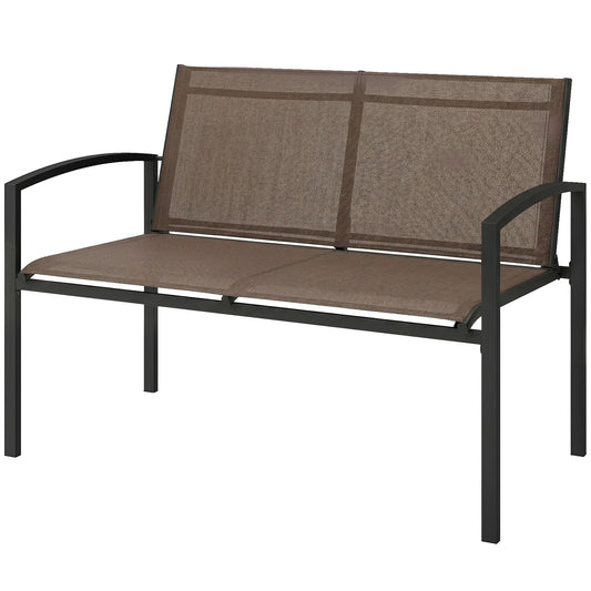 44 in Metal Garden Bench, Breathable Mesh Fabric, Dark Brown Outdoor Benches Dark Brown, Black at Gallery Canada