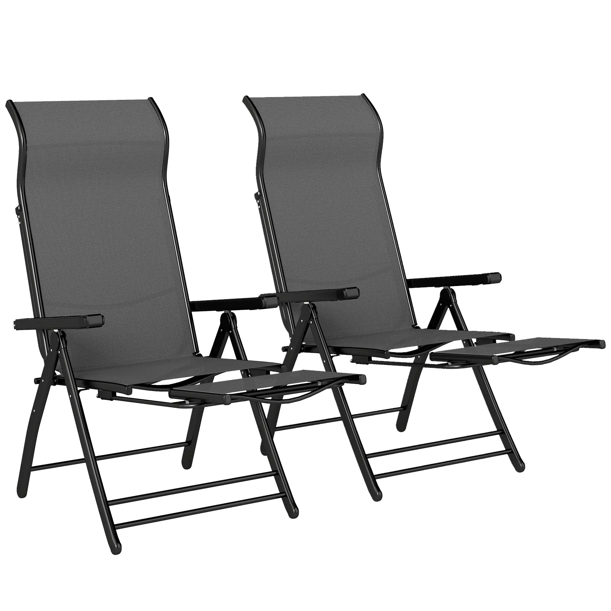 Folding Patio Chairs Set of 2, 5-Position Outdoor Lounge Chairs, Dark Grey Lounger Chairs Dark Grey at Gallery Canada
