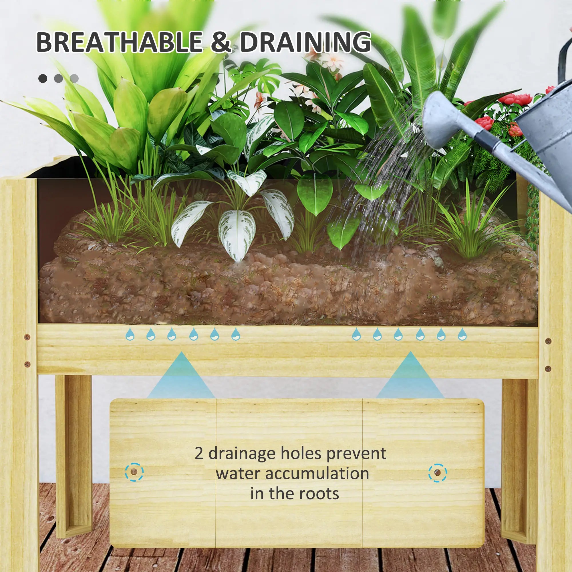 Wooden Raised Garden Bed, Acrylic Panels, Drainage Holes, 29.5