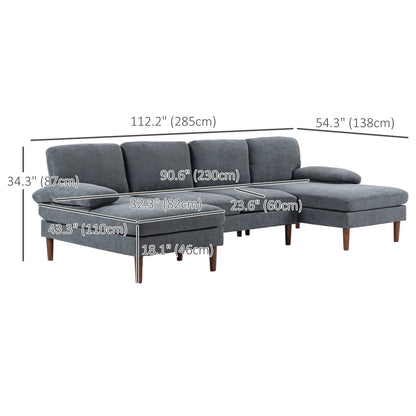 U Shape Couch, Double Chaise Lounge, 4 Seater Sofa, Wooden Legs, Dark Grey 3-Seater Sofas at Gallery Canada