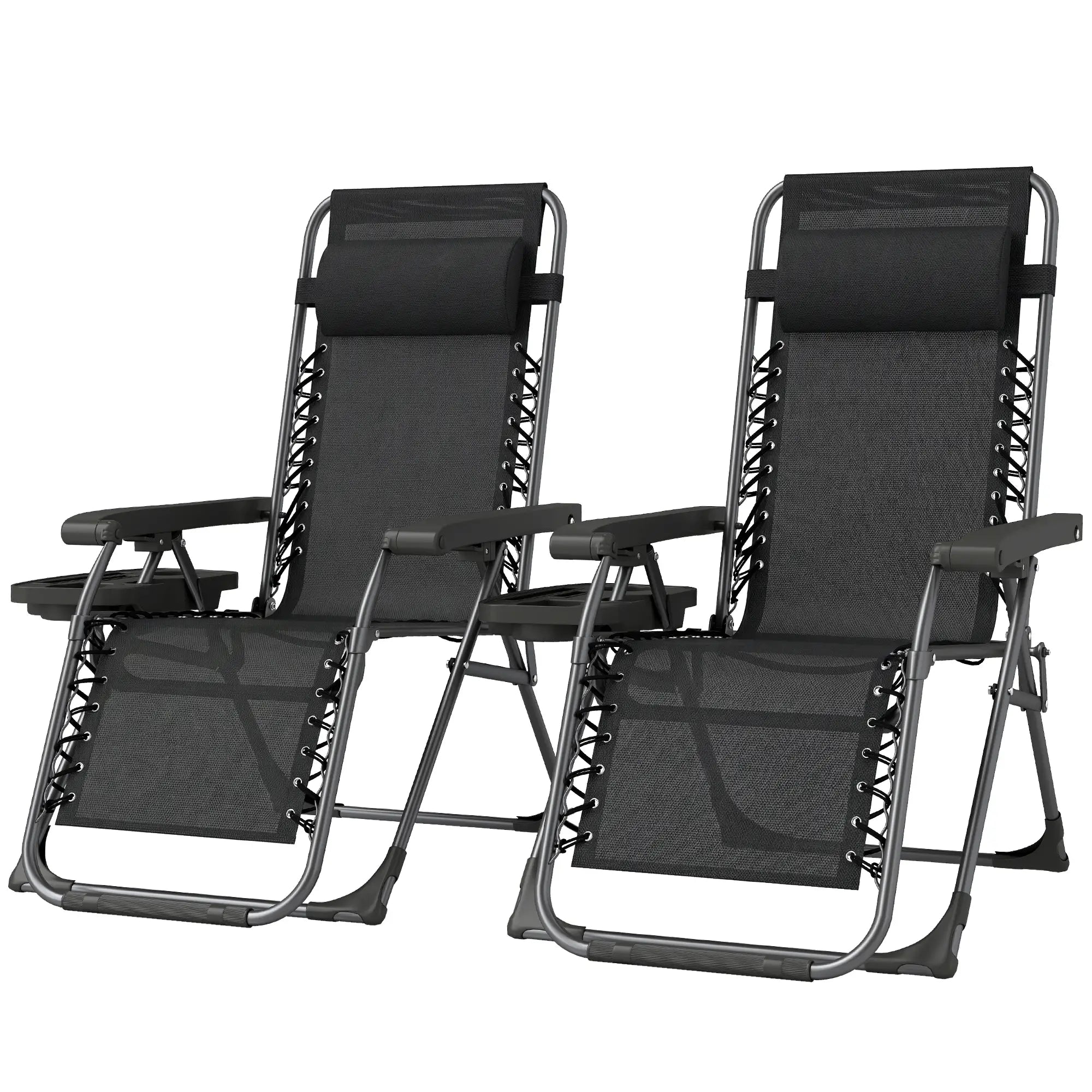 Zero Gravity Chair Set Of 2, Folding Reclining Outdoor Lounge Chair, Black Lounger Chairs Black at Gallery Canada