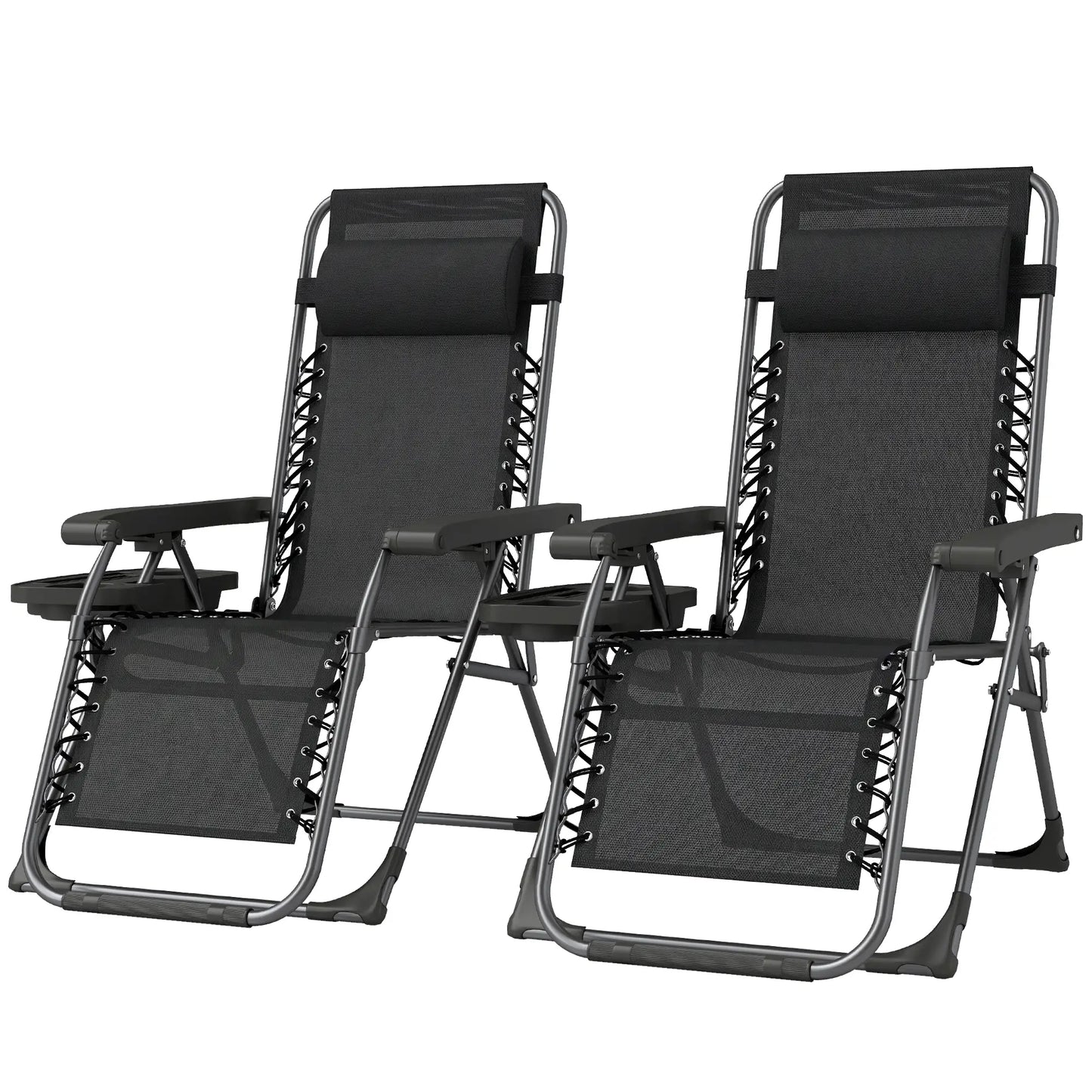Zero Gravity Chair Set Of 2, Folding Reclining Outdoor Lounge Chair, Black Lounger Chairs Black at Gallery Canada