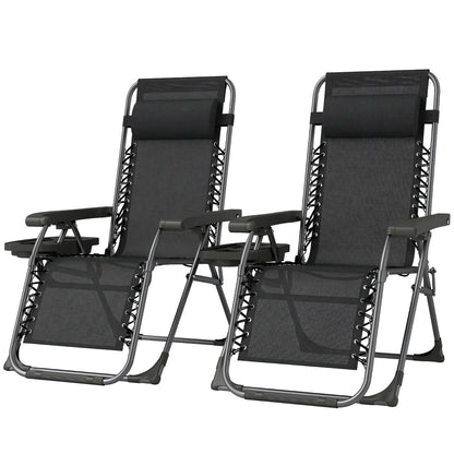 Zero Gravity Chair Set Of 2, Folding Reclining Outdoor Lounge Chair, Black Lounger Chairs Black at Gallery Canada