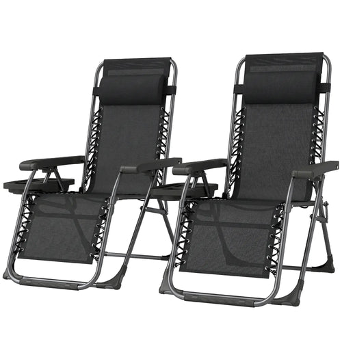 Zero Gravity Chair Set Of 2, Folding Reclining Outdoor Lounge Chair, Black
