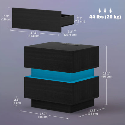 Modern Bedside Table with Charging Station, LED Light, USB Ports, Black Bedside Tables at Gallery Canada