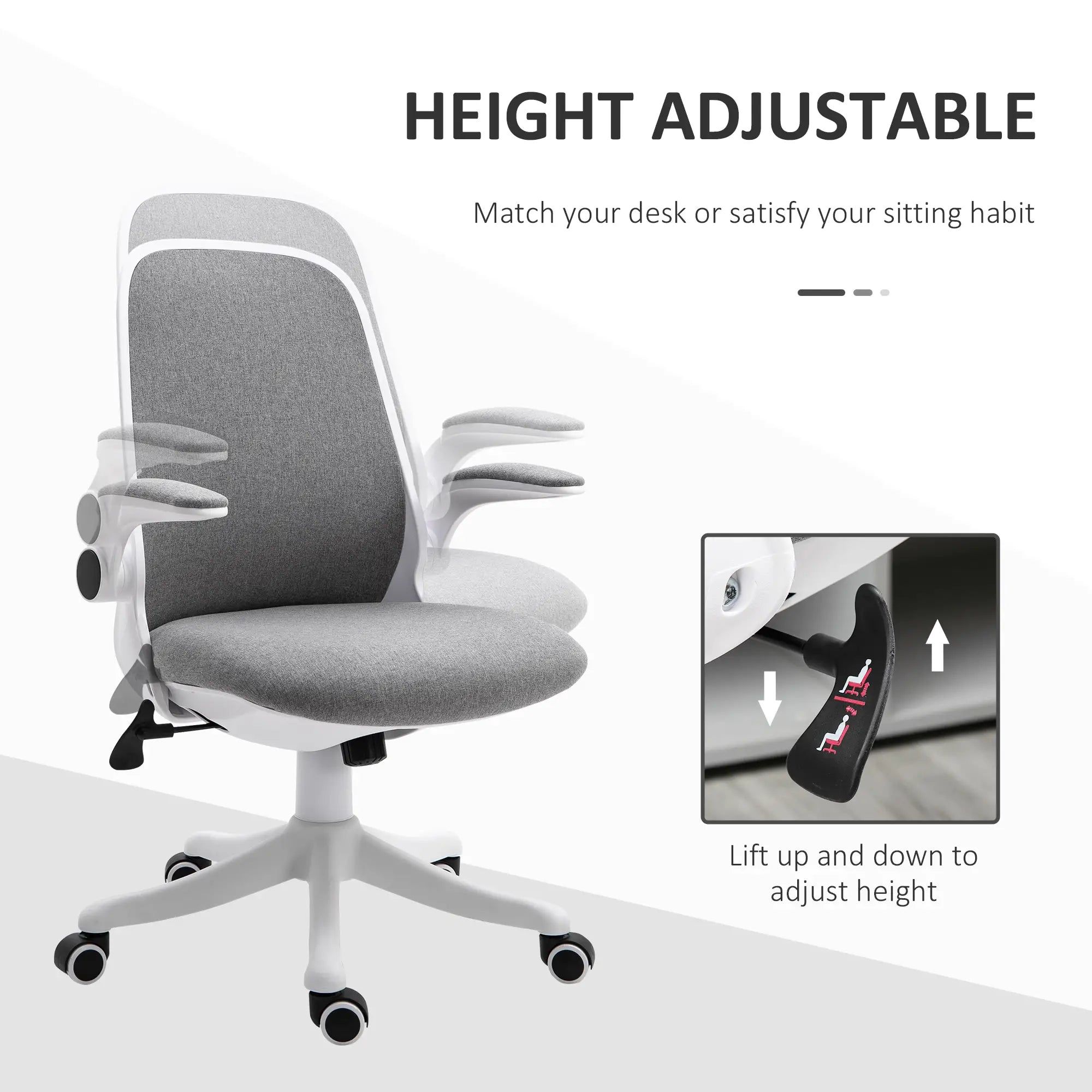 360° Swivel Office Chair, Adjustable Height, Flip-Up Arms, Grey Task Chairs at Gallery Canada