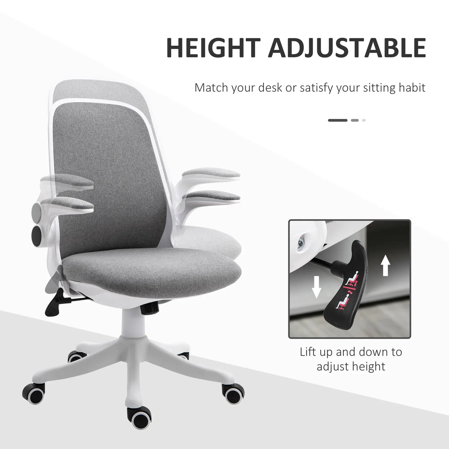 360° Swivel Office Chair, Adjustable Height, Flip-Up Arms, Grey Task Chairs at Gallery Canada