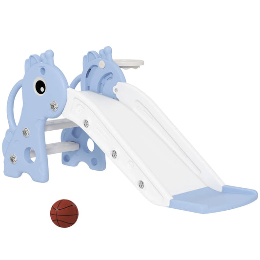 3 In 1 Toddler Slide, Climber, Basketball Hoop, Giraffe Design, Blue Gym Sets & Swings Blue, White at Gallery Canada