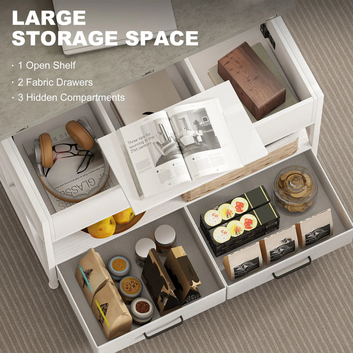 Modern Coffee Table, Lift Top with Fabric Drawers, Hidden Storage, Cement Grey Coffee Tables at Gallery Canada