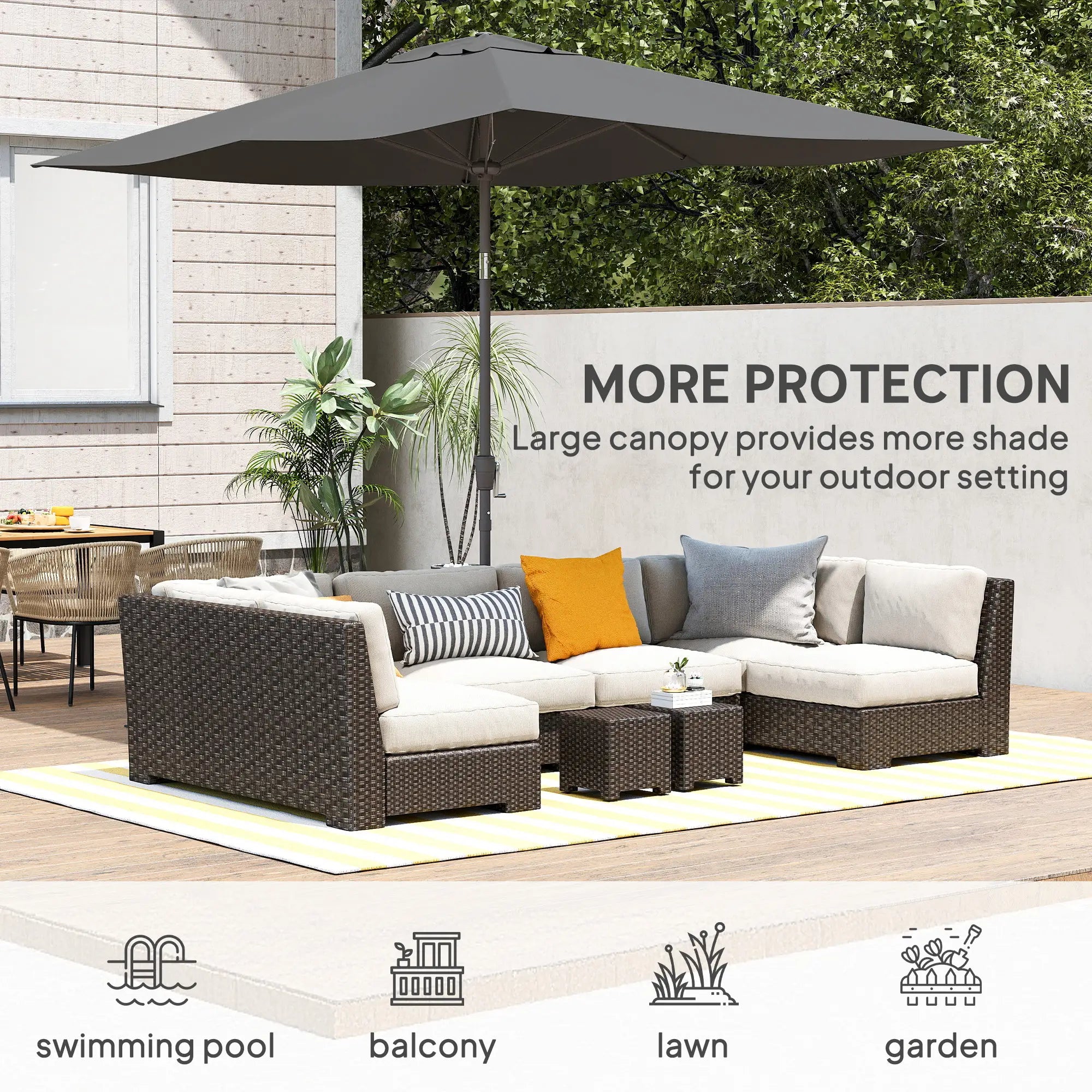 6.5x10ft Rectangle Patio Umbrella, Dark Grey Sun Umbrellas at Gallery Canada