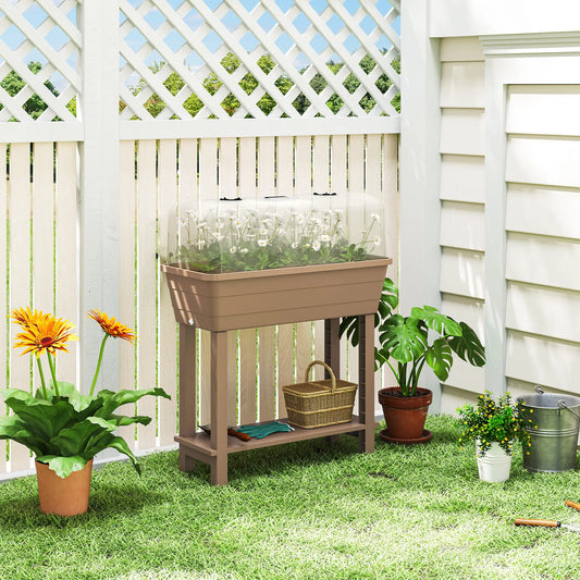 41L Self Watering Raised Garden Bed, Transparent Lid, Storage Shelf, Brown Elevated Garden Beds Brown at Gallery Canada