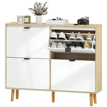Narrow Shoe Cabinet, 4 Flip Drawers, Adjustable Shelves, Holds 20 Pairs, White Shoe Storage Cabinets & Racks White at Gallery Canada