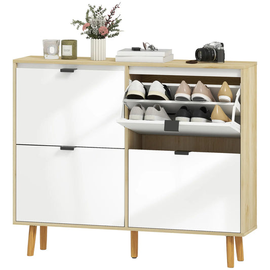 Narrow Shoe Cabinet, 4 Flip Drawers, Adjustable Shelves, Holds 20 Pairs, White Shoe Storage Cabinets & Racks White at Gallery Canada