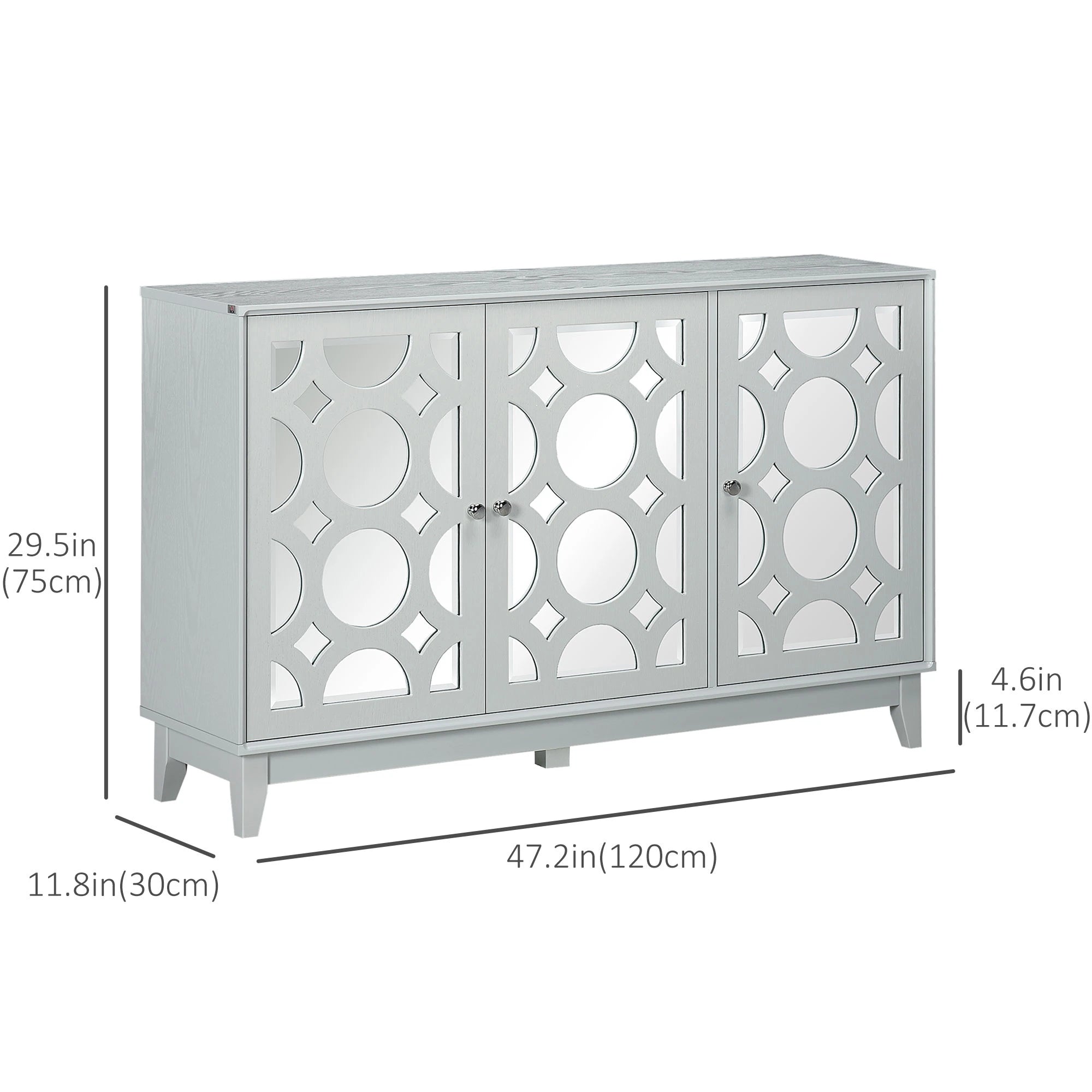 Sideboard Kitchen Buffet, 3 Mirrored Doors, 2 Cabinets, Adjustable Shelf, Gray Bar Cabinets at Gallery Canada