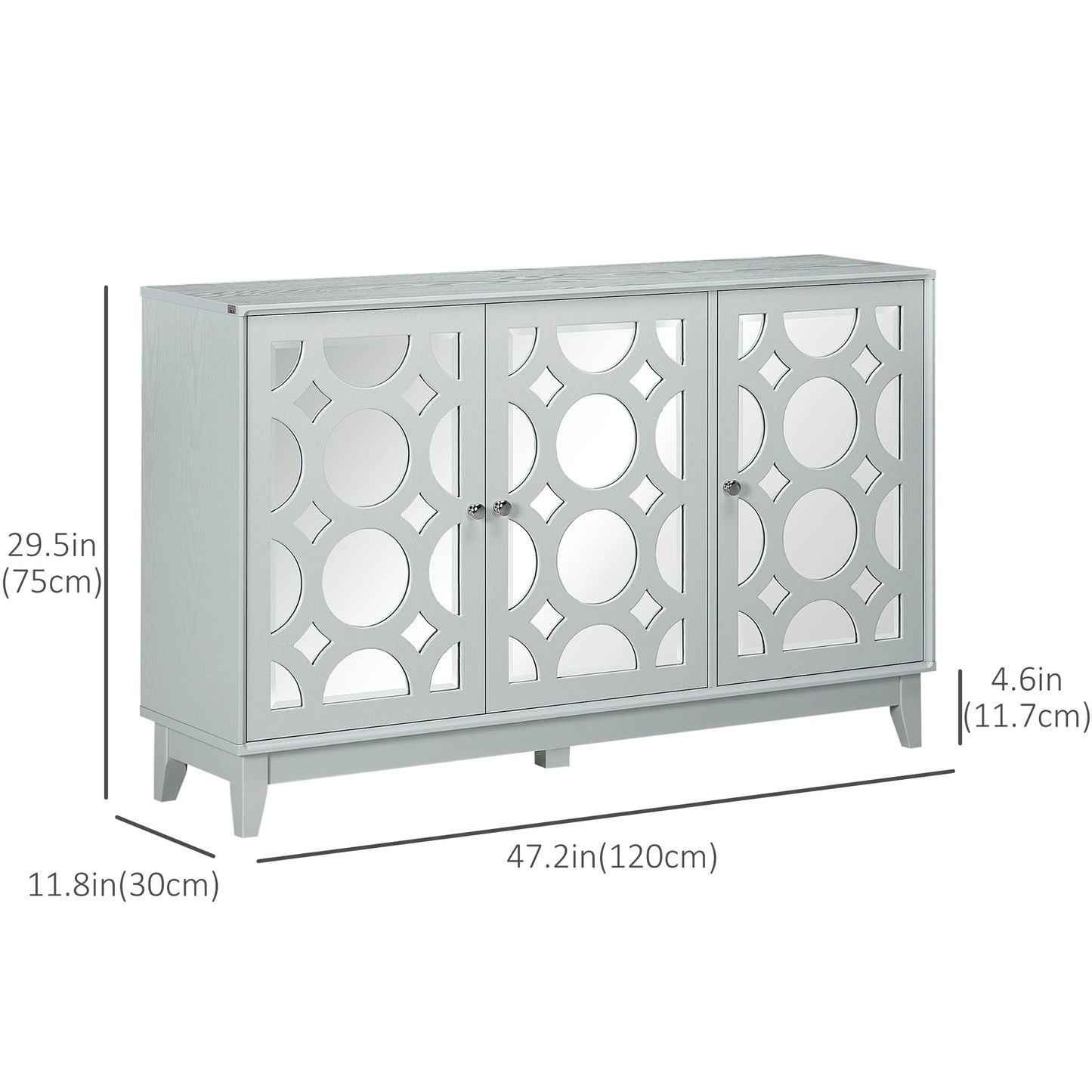 Sideboard Kitchen Buffet, 3 Mirrored Doors, 2 Cabinets, Adjustable Shelf, Gray Bar Cabinets at Gallery Canada