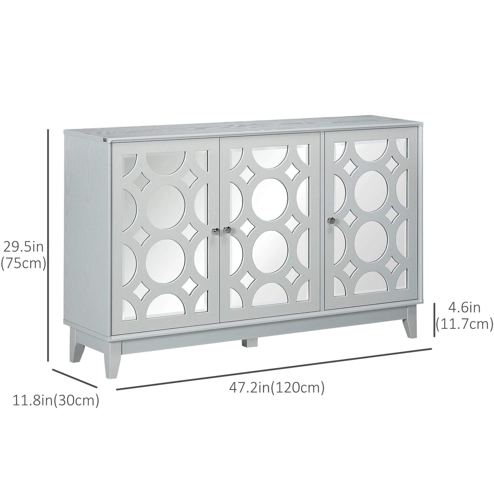 Sideboard Kitchen Buffet, 3 Mirrored Doors, 2 Cabinets, Adjustable Shelf, Gray Bar Cabinets at Gallery Canada