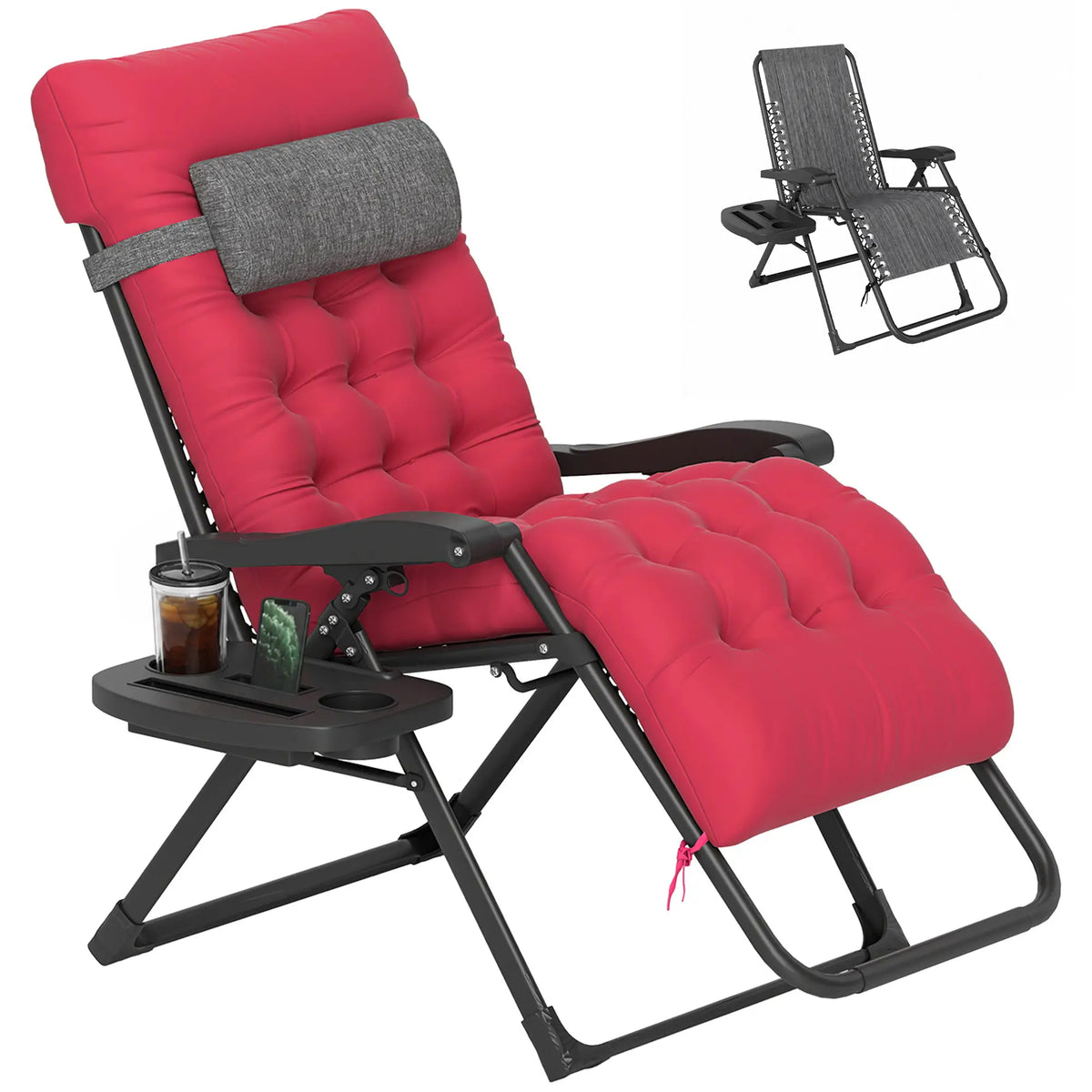 Padded Zero Gravity Chair, Folding Recliner, Patio Lounger with Cup Holder, Red Lounger Chairs at Gallery Canada