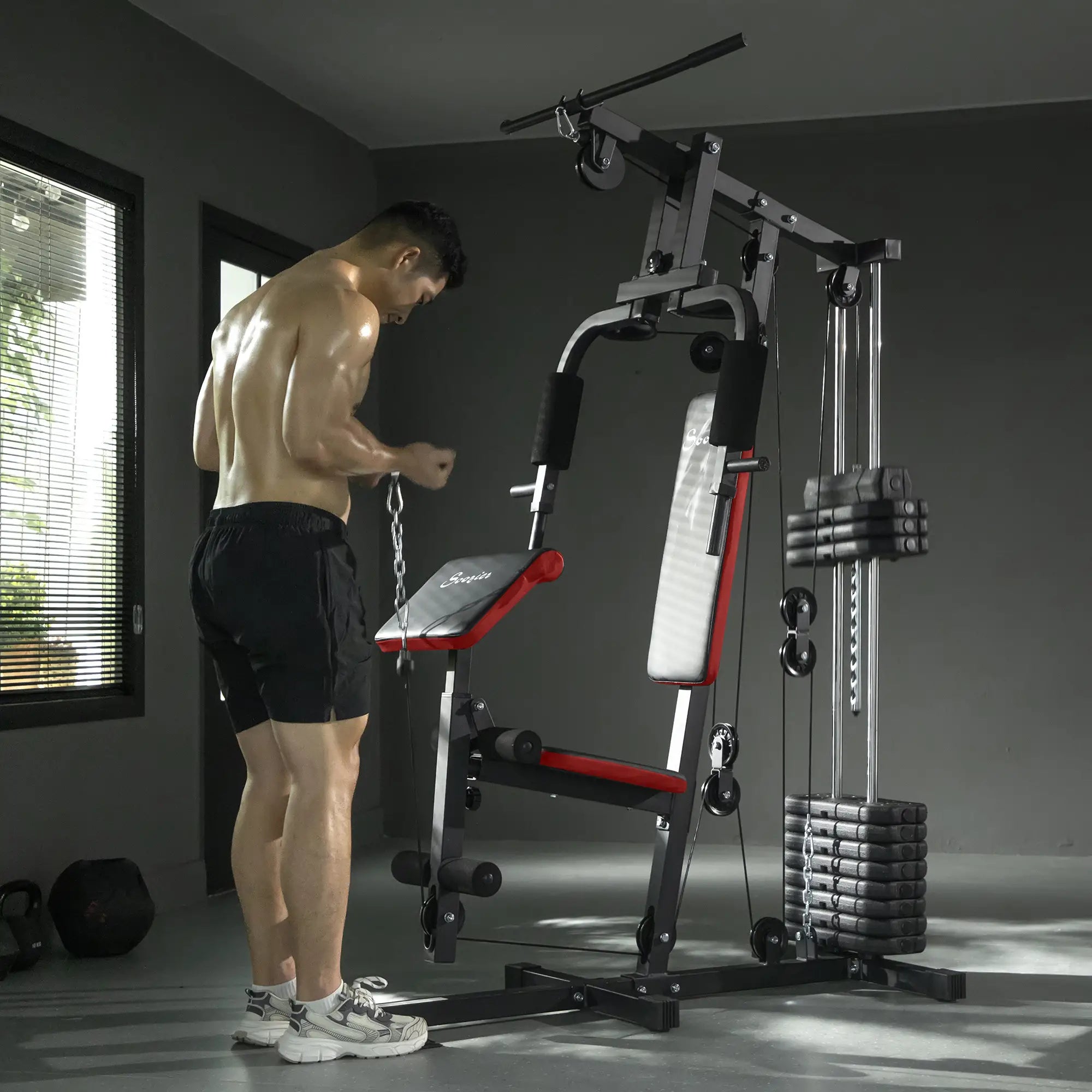 Weight Training Machine, Multifunction Home Gym, 143lbs, Red Power Towers at Gallery Canada
