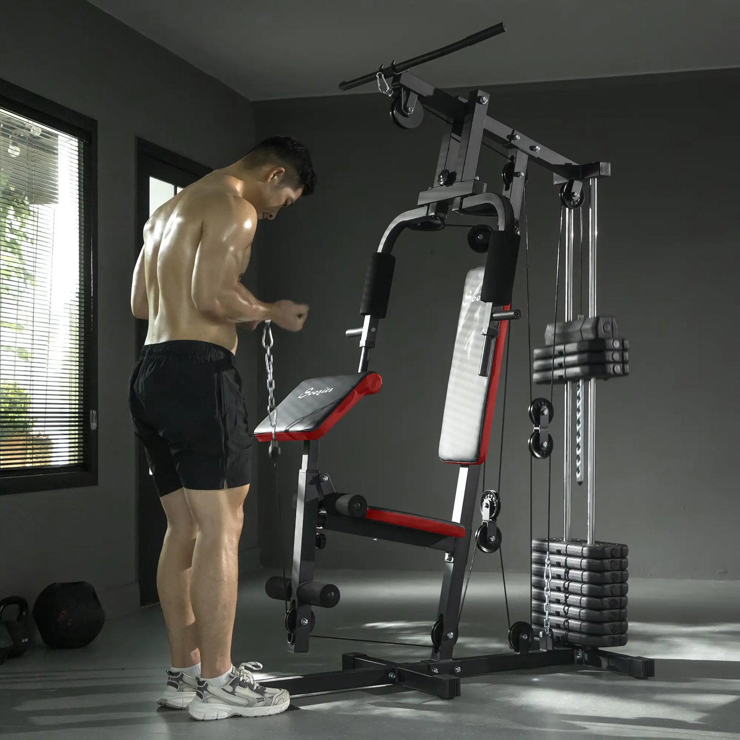 Weight Training Machine, Multifunction Home Gym, 143lbs, Red Power Towers at Gallery Canada