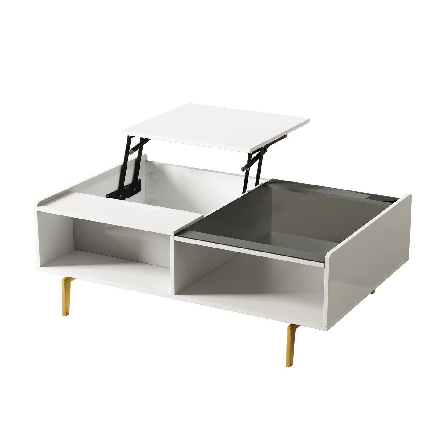 LED Coffee Table, Glass Top with Storage, 43.5" L x 21.5" W x 15.5" H, White Coffee Tables at Gallery Canada