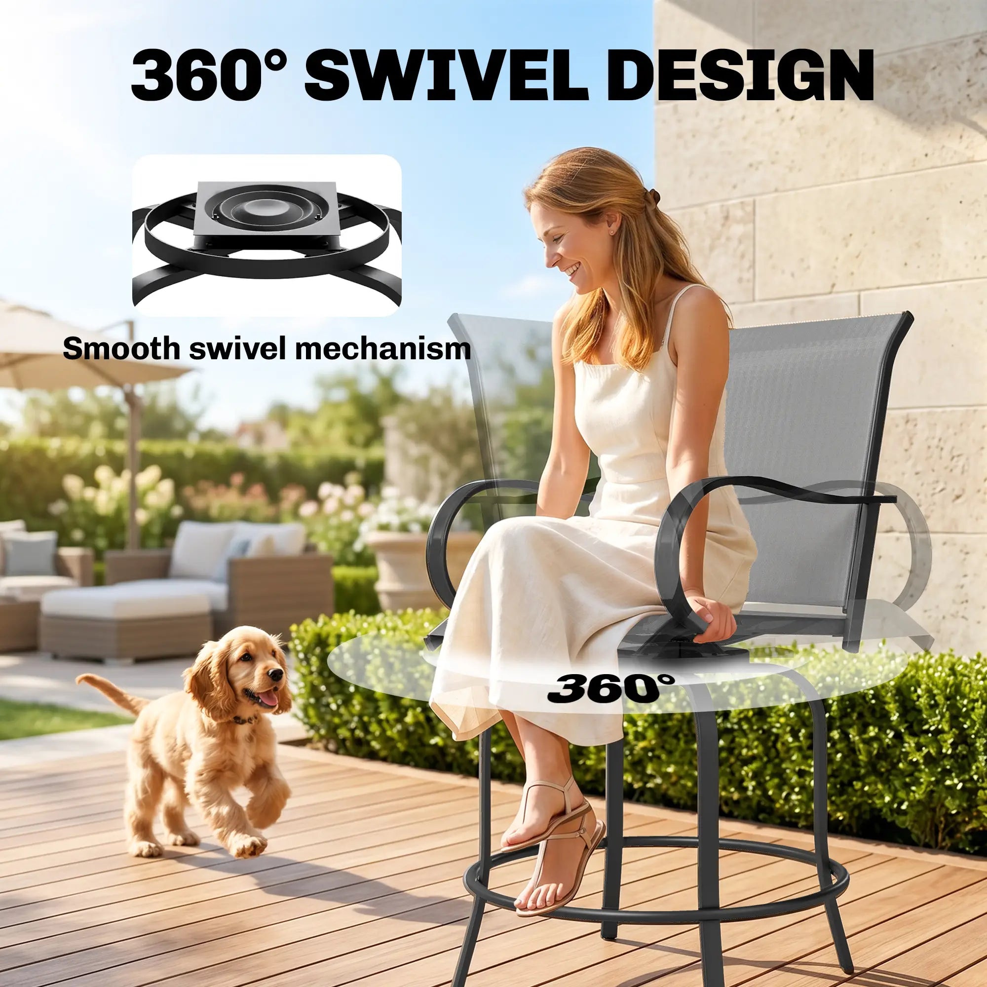Outdoor Bar Stools Set of 2, 360° Swivel, 26.8