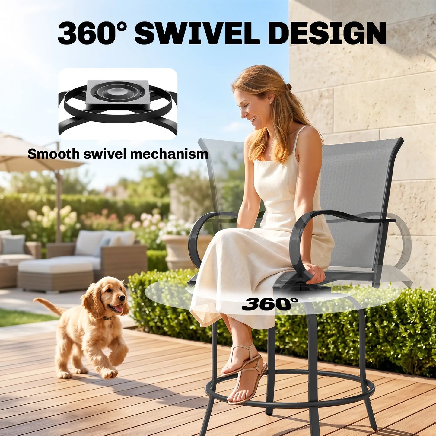 Outdoor Bar Stools Set of 2, 360° Swivel, 26.8" x 29.5" x 48.4", Grey Bistro Sets at Gallery Canada