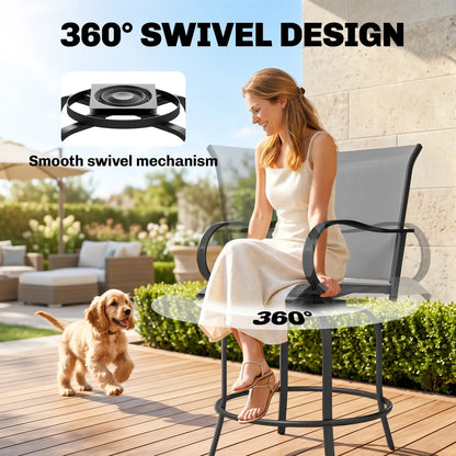 Outdoor Bar Stools Set of 2, 360° Swivel, 26.8" x 29.5" x 48.4", Grey Bistro Sets at Gallery Canada