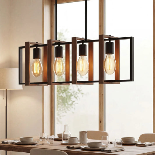Farmhouse Kitchen Island Pendant Light, 4 Rotatable Frames, Walnut Floor Lamps & Ceiling Fan Lights Black, Walnut at Gallery Canada