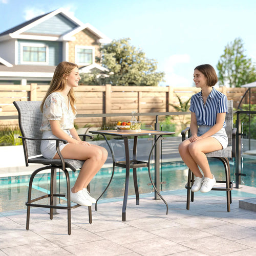 Outdoor Swivel Bar Stools, Set of 2, High Back, Mixed Grey