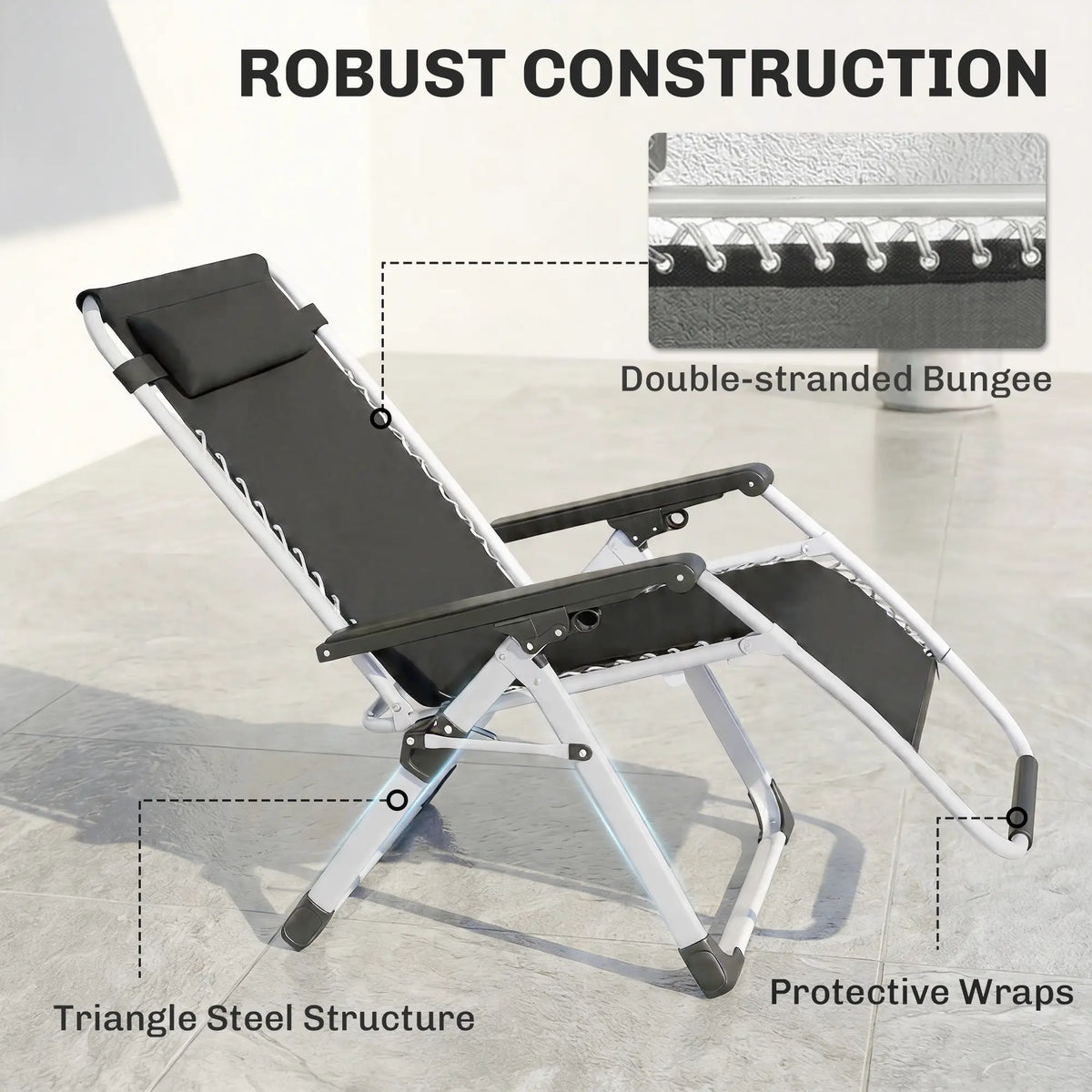 Reclining Zero Gravity Chair, Adjustable Backrest, Folding Sun Lounger, Removable Cushion, Headrest, Dark Grey