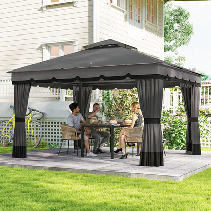 10' x 12' Double Roof Patio Gazebo Canopy With Netting, Curtains Gazebos at Gallery Canada