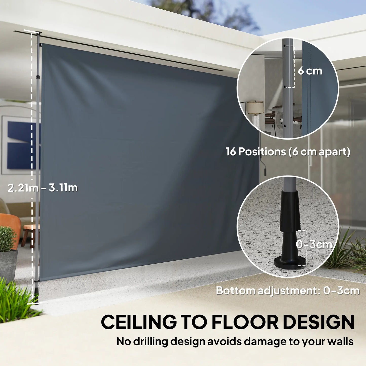 11.5' x 10' Manual Retractable Patio Awning, UPF30+ Water-Resistant, Dark Grey Patio Awnings at Gallery Canada