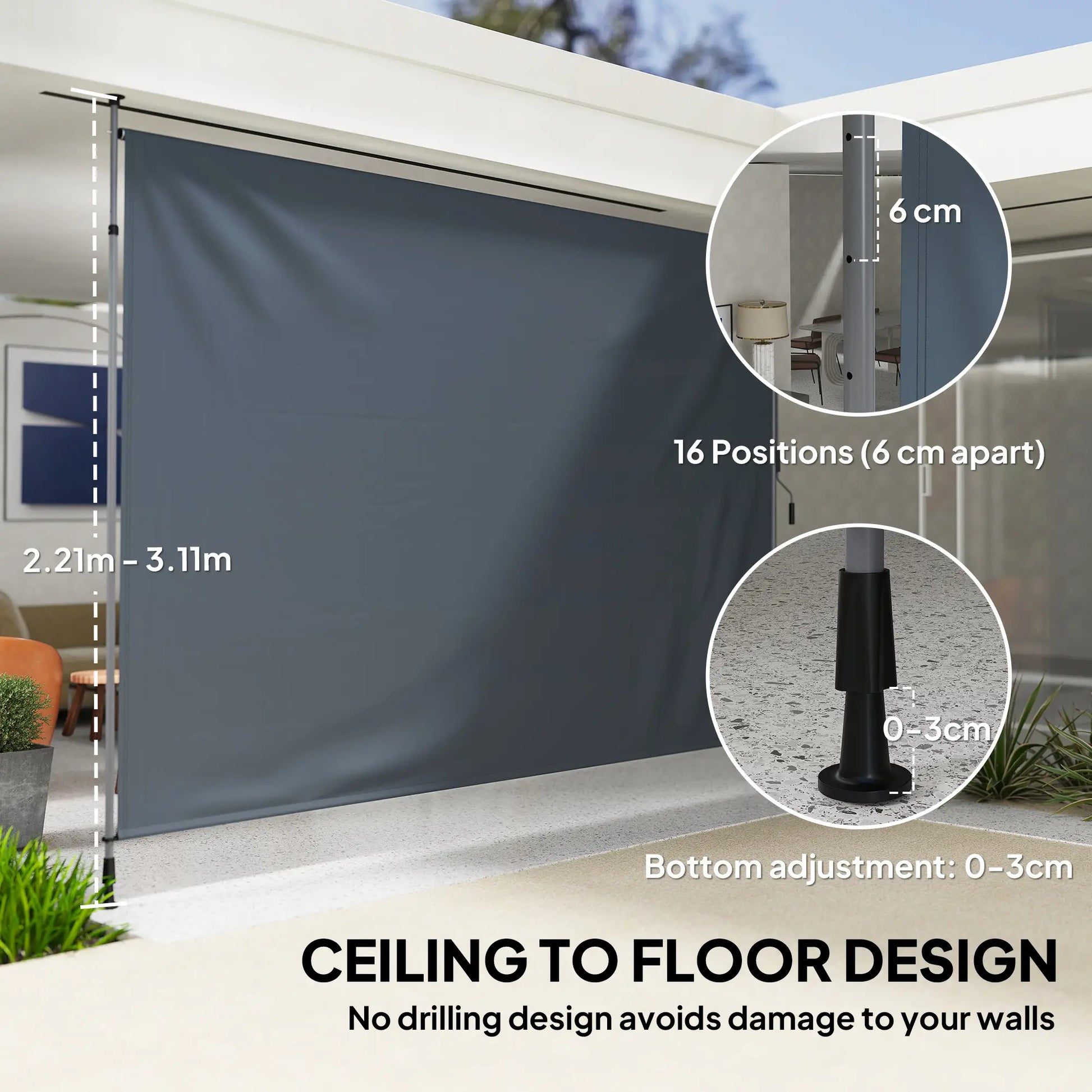 11.5' x 10' Manual Retractable Patio Awning, UPF30+ Water-Resistant, Dark Grey Patio Awnings at Gallery Canada