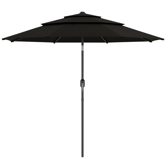 9FT 3 Tiers Patio Umbrella Parasol with Crank, Push Button Tilt for Deck, Backyard and Lawn, Black