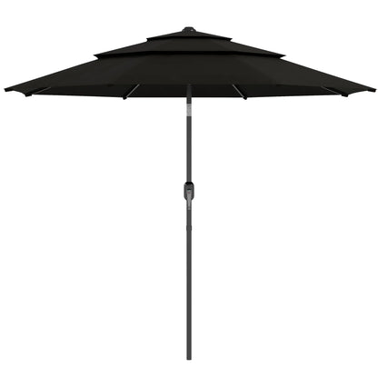 9FT 3-Tier Patio Umbrella, Crank Push Button Tilt, Black Sun Umbrellas Black at Gallery Canada