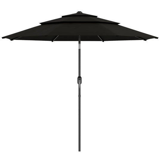 9FT 3-Tier Patio Umbrella, Crank Push Button Tilt, Black Sun Umbrellas Black at Gallery Canada