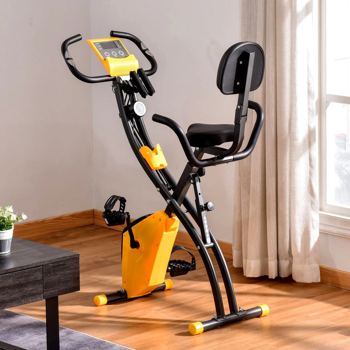 Folding Exercise Bike, 8-Level Magnetic Resistance, Adjustable Seat, Yellow Exercise & Stationary Bikes at Gallery Canada