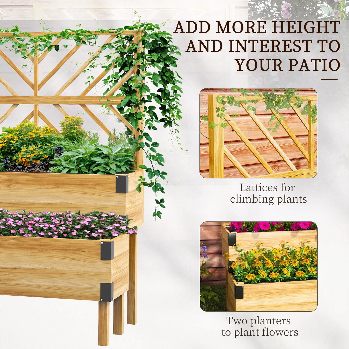 Raised Garden Bed With Trellis, 2 Tier Wooden Elevated Planter Box Elevated Garden Beds at Gallery Canada