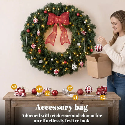 Artificial Xmas Wreath 36" Pre-Lit 130 LED Lights, Green Christmas Wreaths at Gallery Canada
