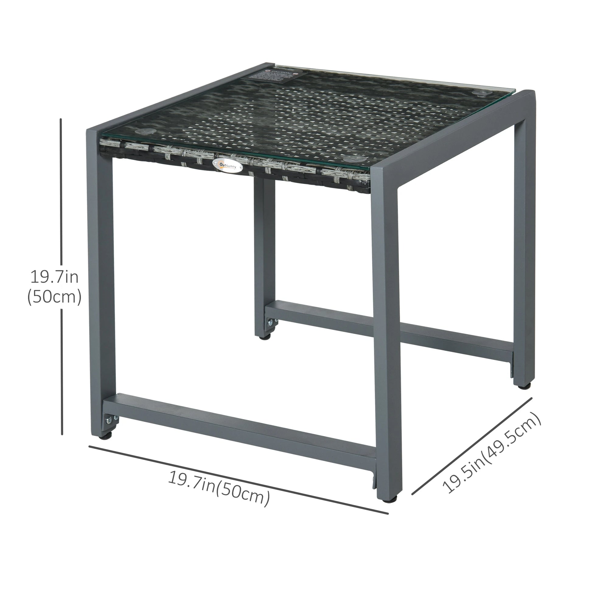 Rattan Coffee Table, Wicker Patio Side Table, Tempered Glass Top, Aluminum Frame, Gray Patio Side Tables at Gallery Canada